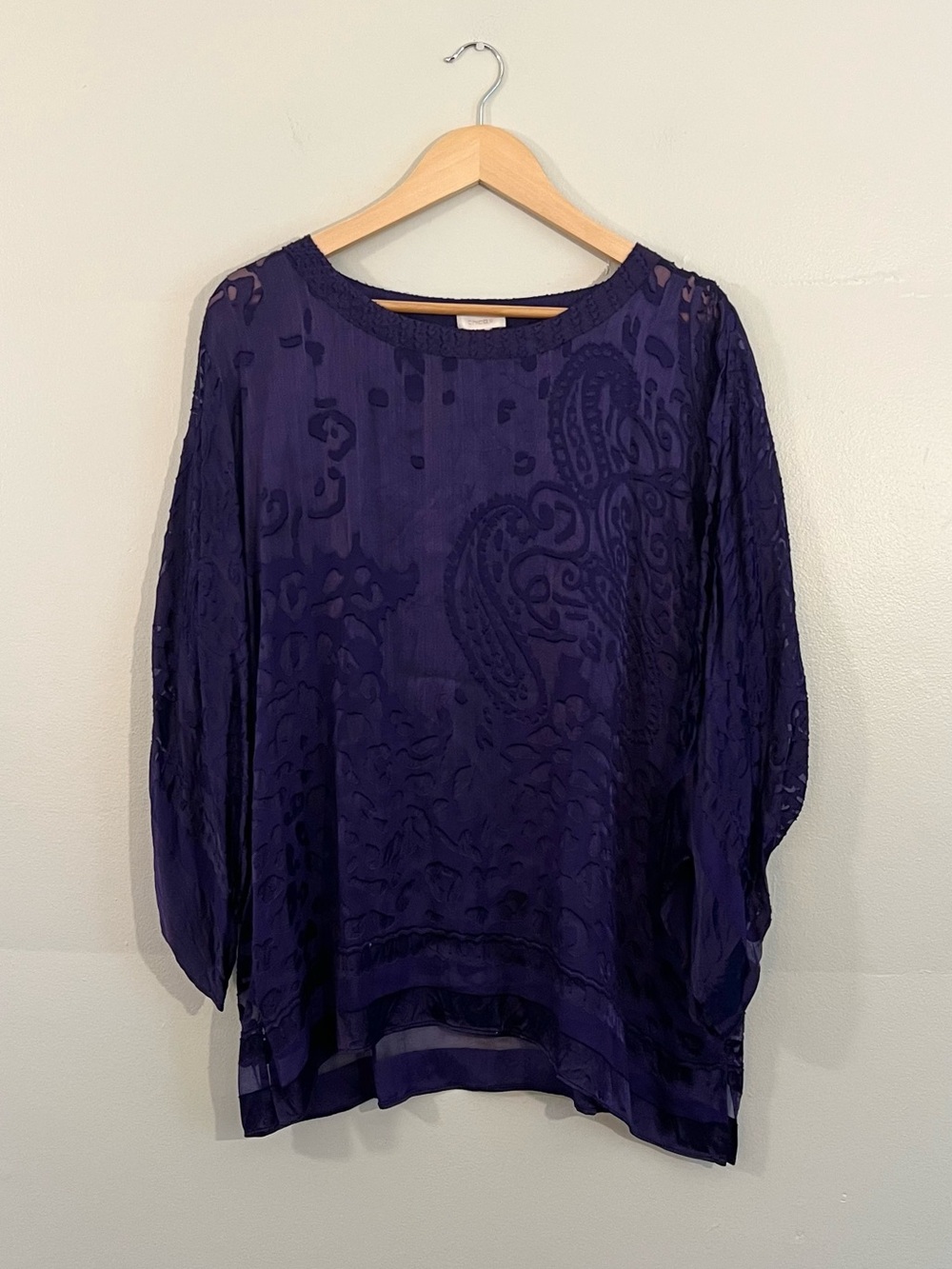 Chico's silk purple paisley burnout tunic blouse 2000’s boho whimsy fairy